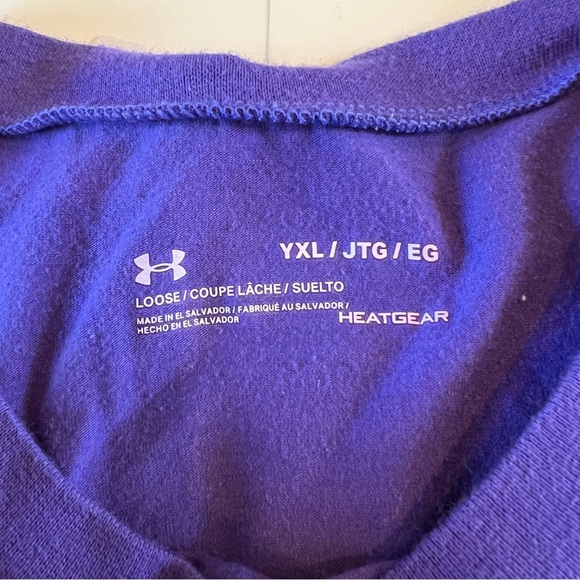 Under Armour XL Purple Green Logo Long Sleeve Shirt Tee Loose Heatgear Top - Picture 3 of 3